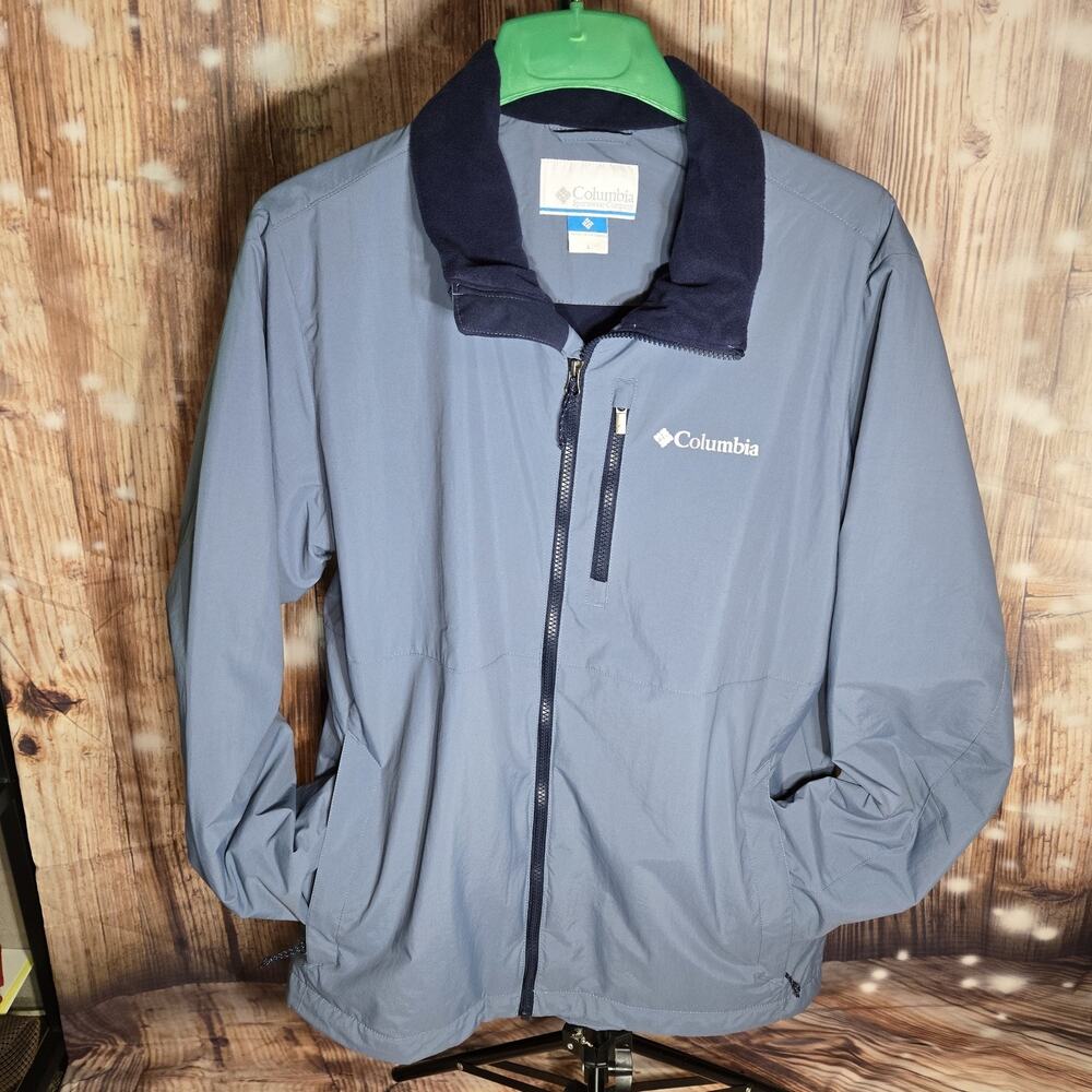 Columbia Men's Large Blue Soft Shell Fleece Lined Full-Zip Jacket pre-loved